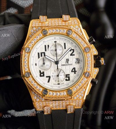 Buy Replica Audemars Piguet Royal Oak Offshore Watch Yellow Gold Iced Out AP